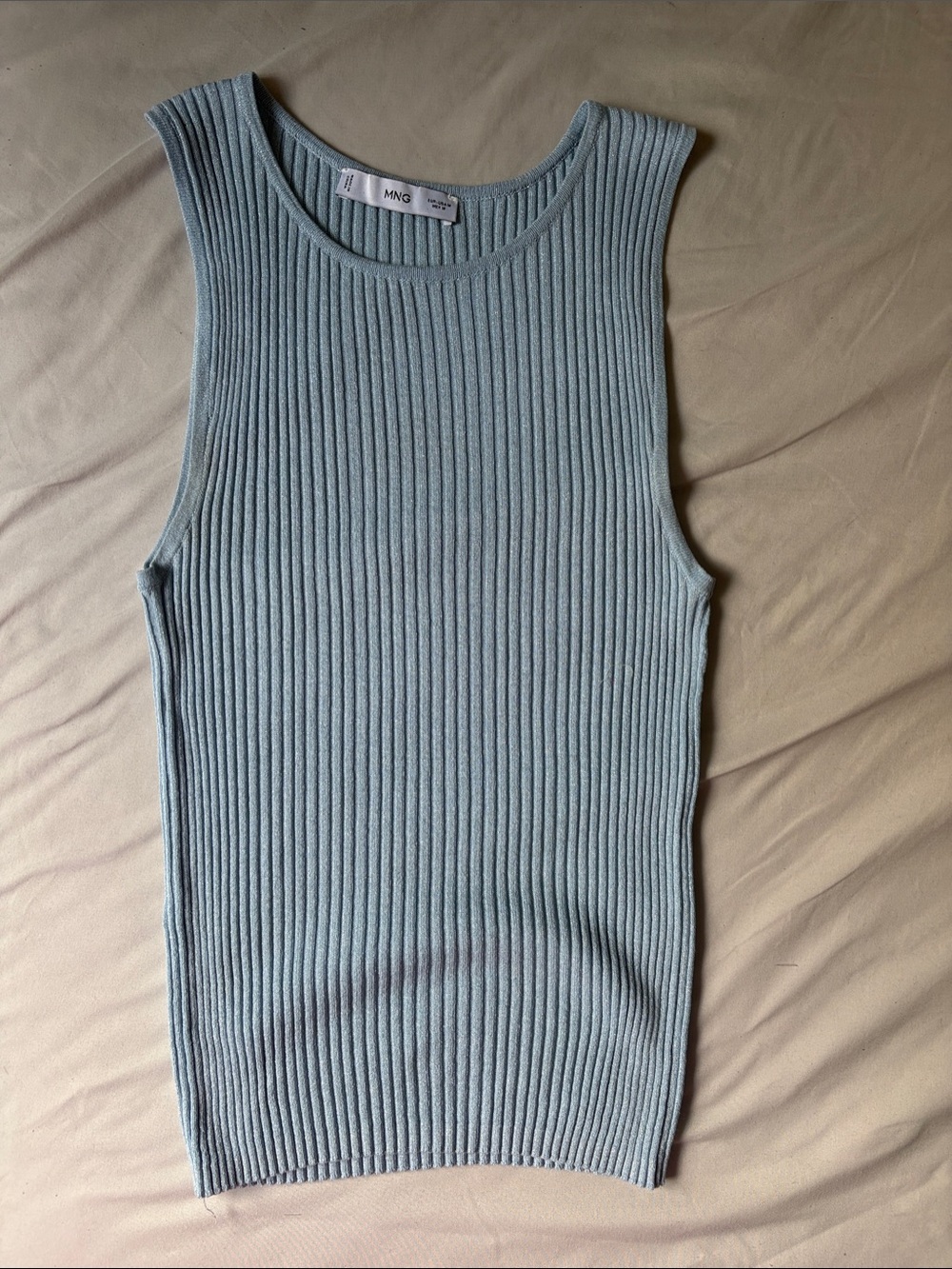 Mango Men’s Light Blue Ribbed Crewneck Sweater Vest